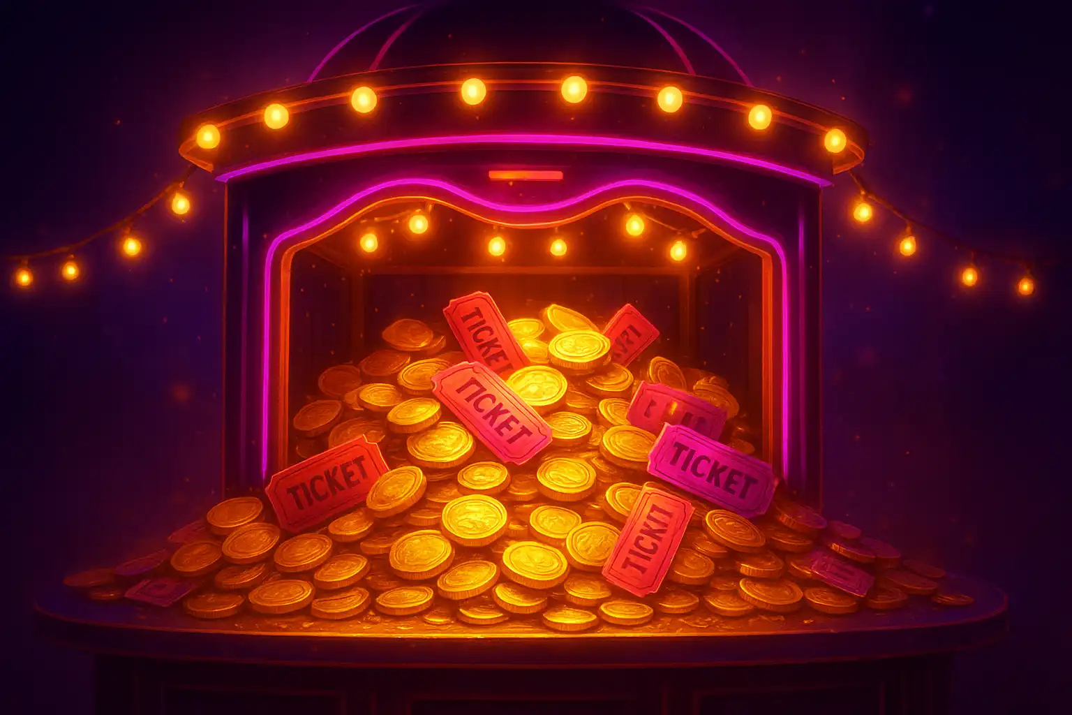 Glowing carnival prize booth representing Slottorama casino bonuses
