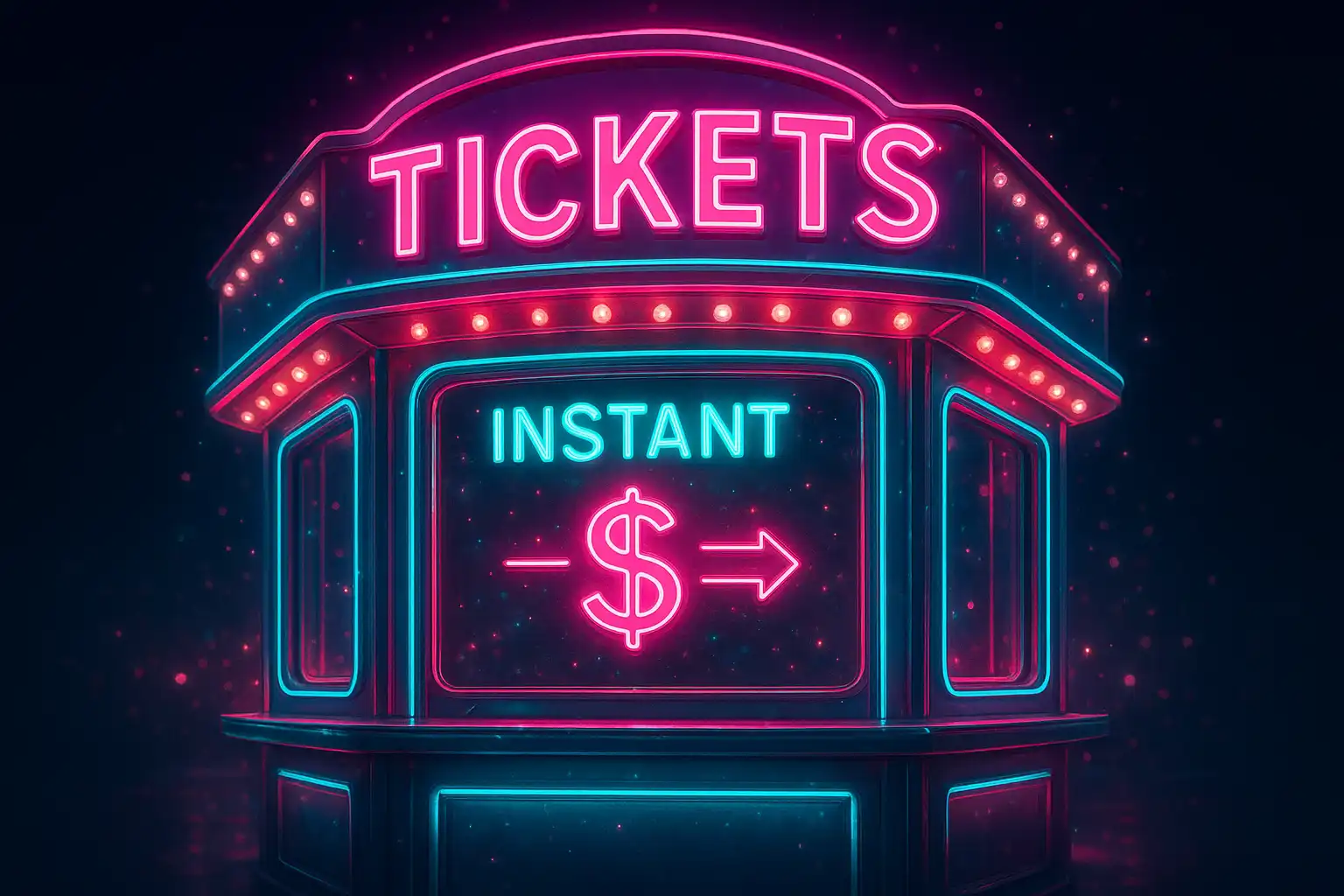 Neon ticket booth representing instant Pay n Play verification at Slottorama